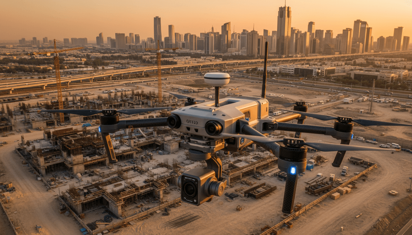 طائرة بدون طيار متقدمة تحوم فوق موقع بناء في الرياض