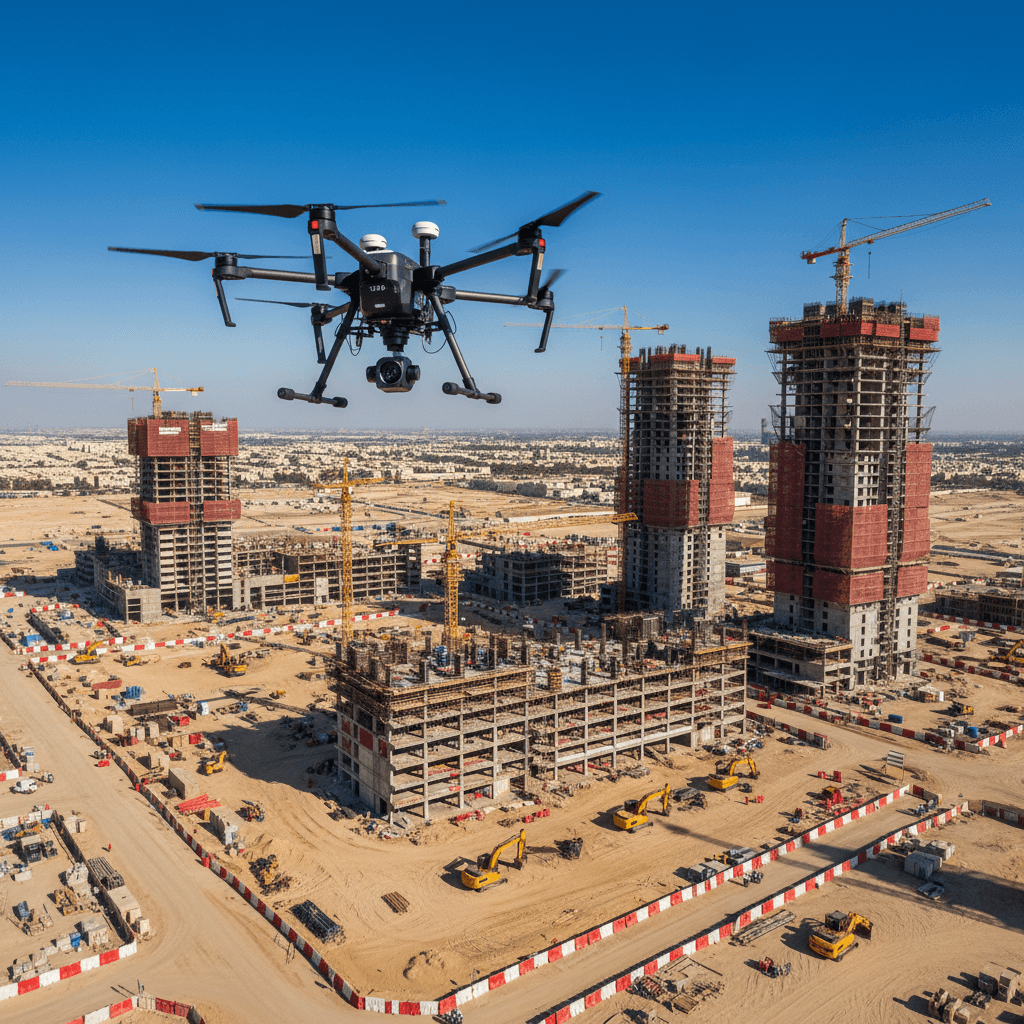 طائرة بدون طيار فوق موقع بناء في الرياض
