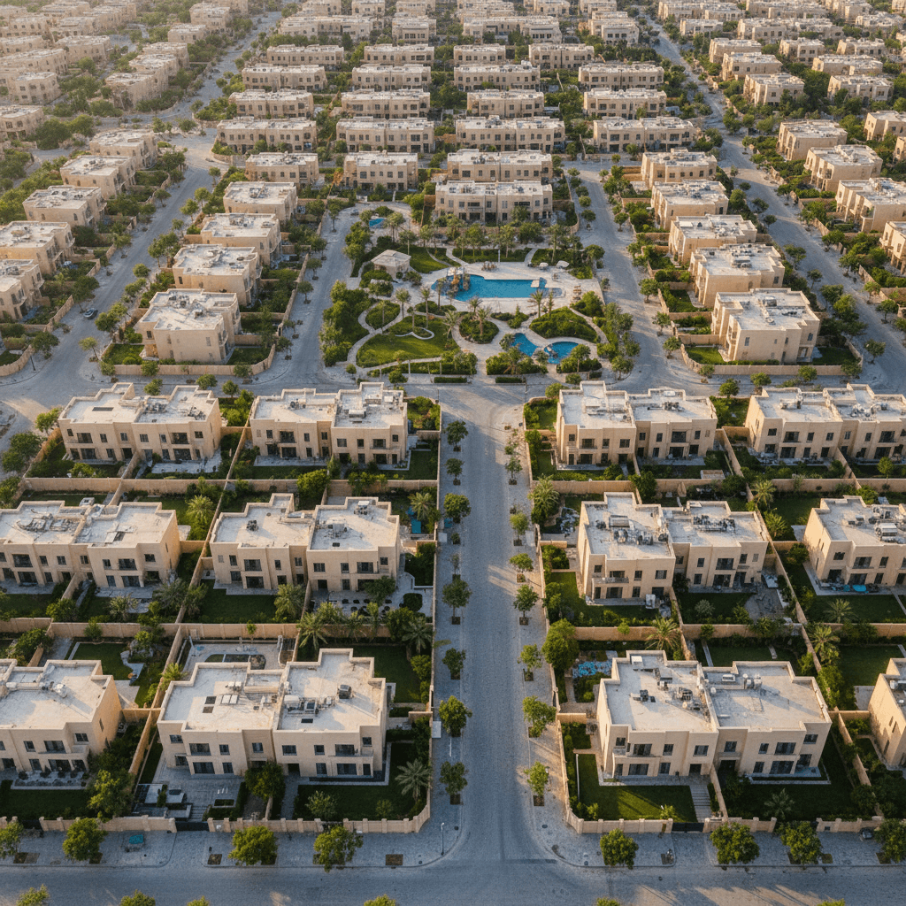صورة جوية لمشروع عقاري يظهر كل الوحدات والتفاصيل