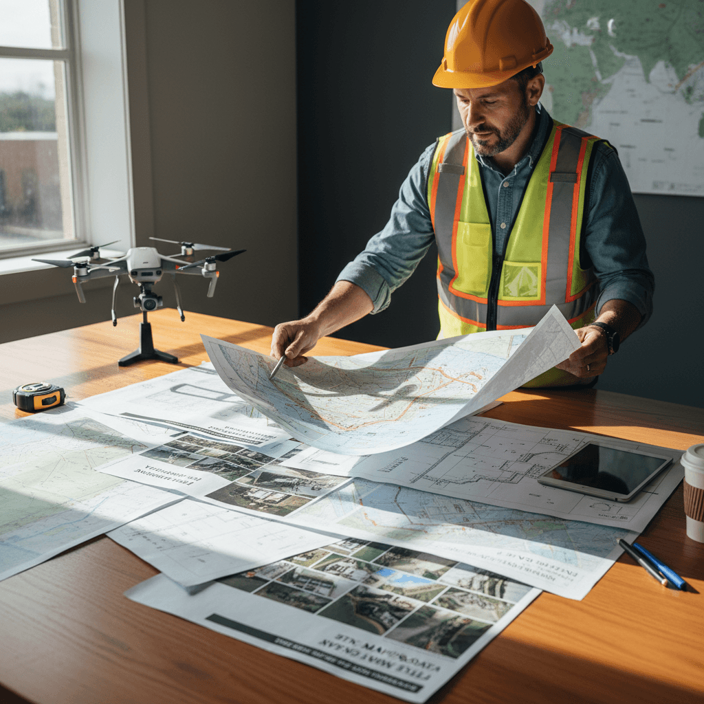 مهندس يراجع خرائط RTK ونتائج المسح الجوي