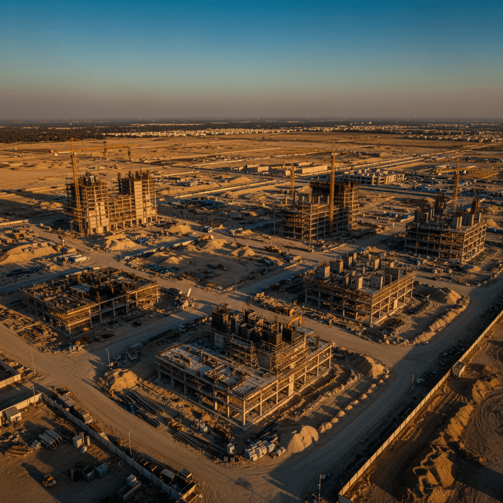 صورة جوية عالية الدقة لموقع البناء تظهر التفاصيل الكاملة