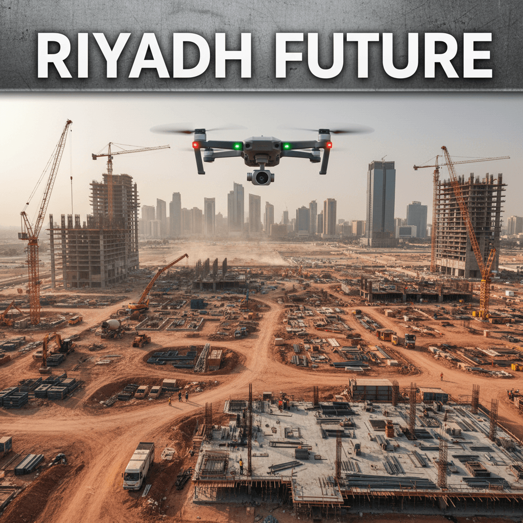 طائرة drone تحلق فوق موقع بناء لتوثيق تقدم الأعمال