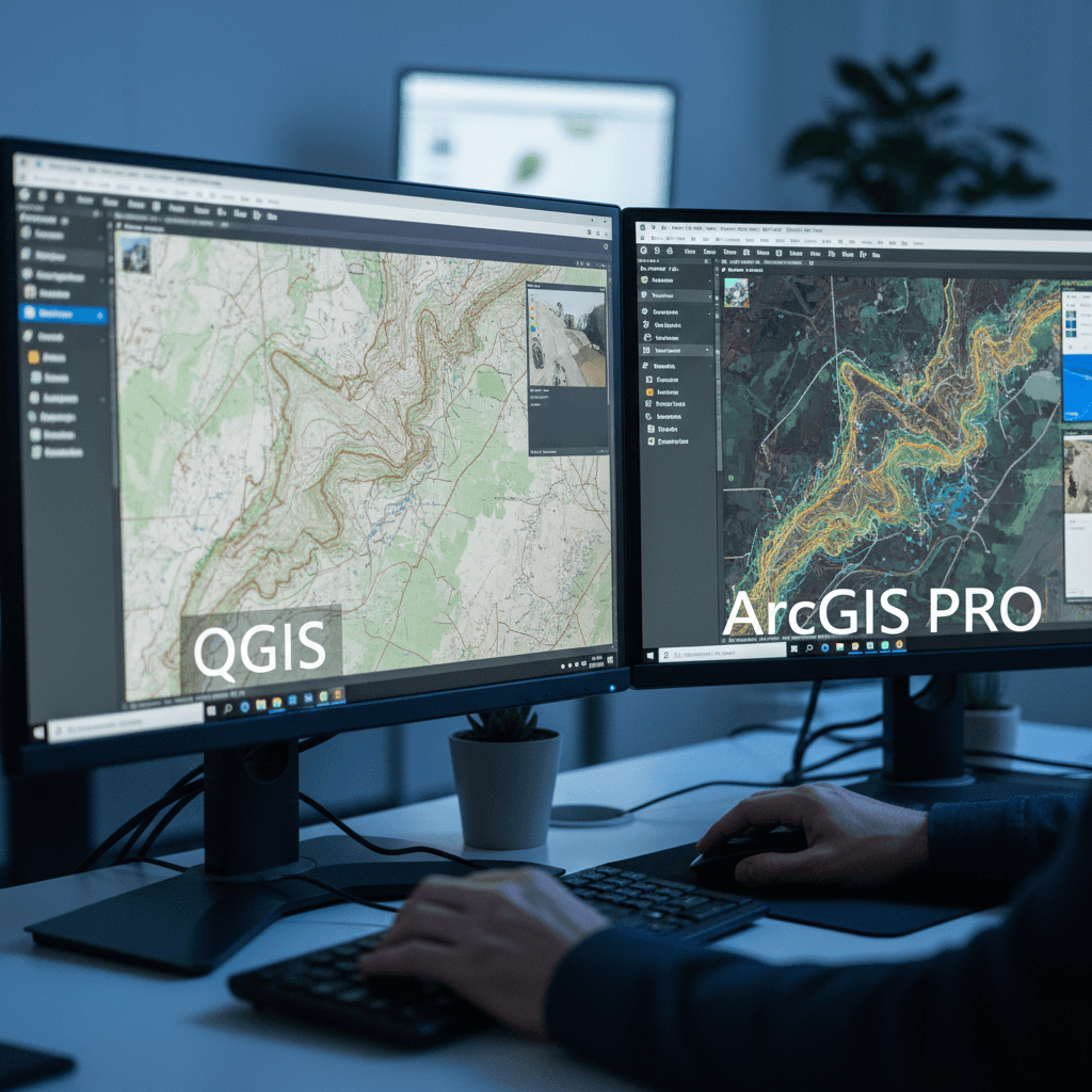 محلل GIS يعمل على برامج تحليل مكاني