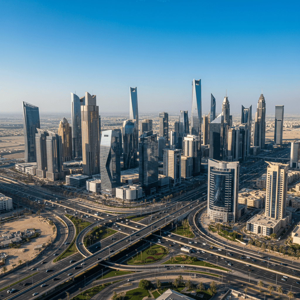 طائرة بدون طيار تحوم فوق منطقة حضرية في الرياض