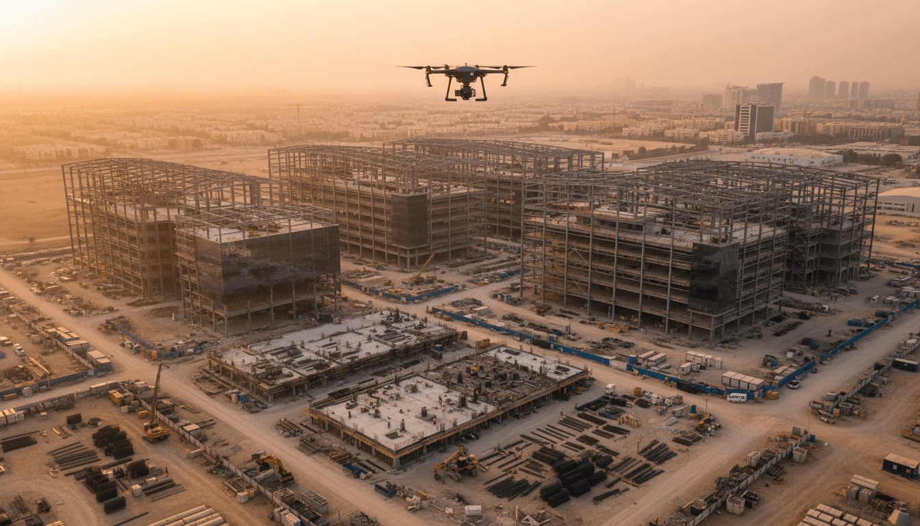 طائرة بدون طيار تصور موقع بناء كبير في الرياض