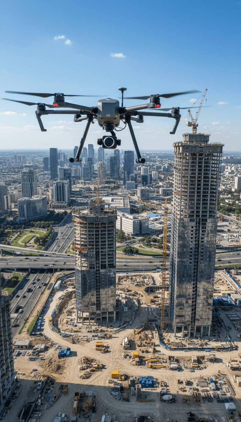 طائرة بدون طيار تحوم فوق موقع بناء احترافي في الرياض