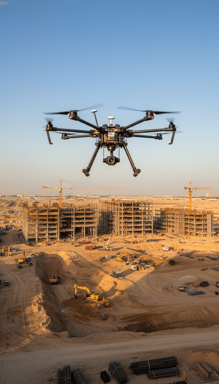 طائرة بدون طيار تحوم فوق موقع بناء في الرياض